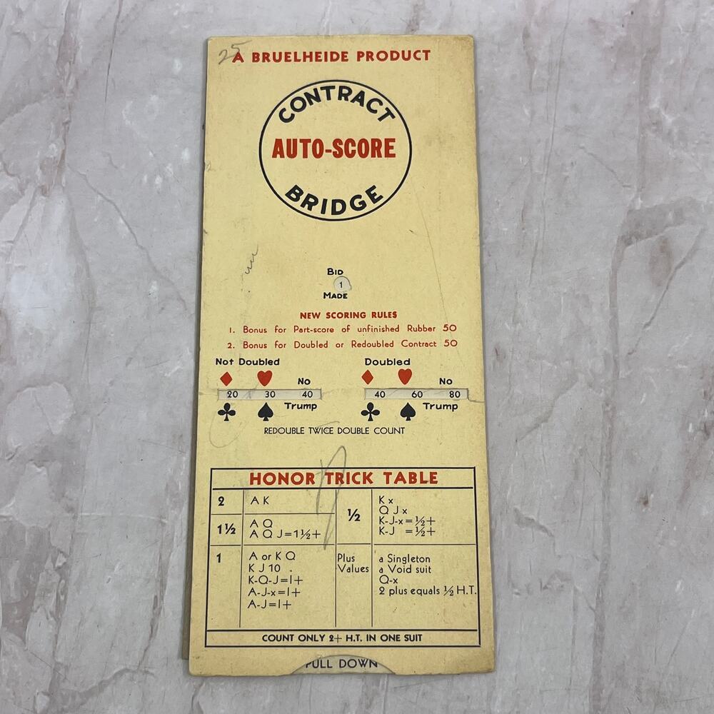 Vtg Contract Bridge Auto Score Pull Out Card Brunheide Minneapolis TA9-E1 - Picture 1 of 2